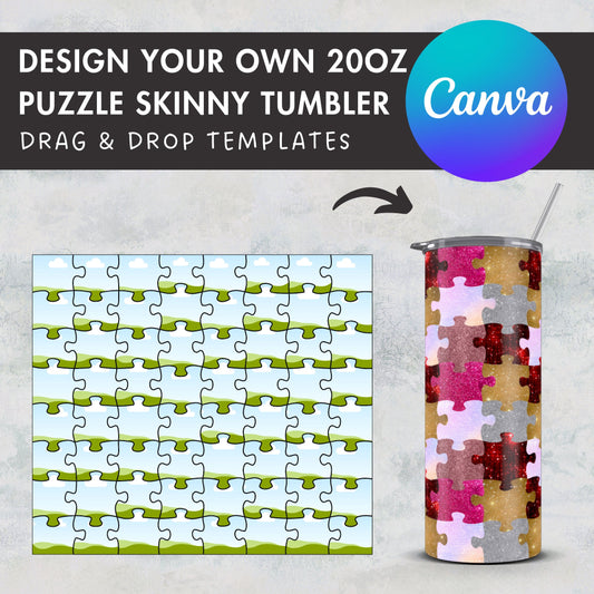 Puzzle Tumbler Editable Canva Template, Seamless 20oz Skinny Tumbler Wrap, Drag an Drop PNG, Burst Tumbler Template, Straight Tumbler Wrap
