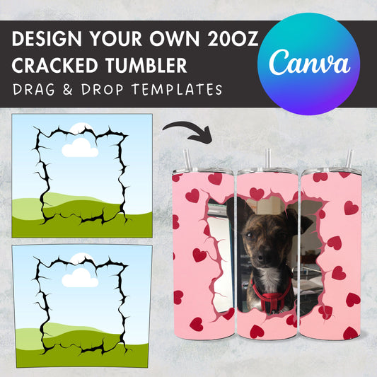 Cracked Tumbler Editable Canva Template, 20oz Skinny Tumbler Wrap, Drag an Drop, Burst Tumbler Template, Straight & Tapered DIY Wrap