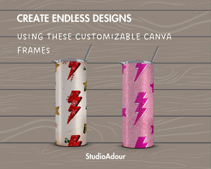 Design Your Own Lightning Bolt Tumbler Template, 20oz Skinny Tumbler Canva Template, Drag and Drop Photo, Burst Template, Tumbler Wrap