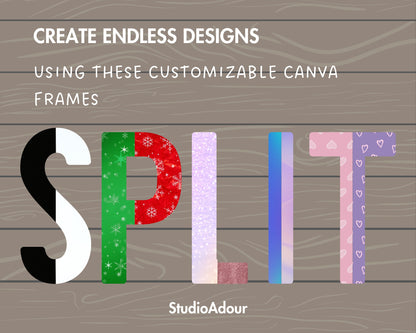 Split Canva Alphabet, Stencil Letters and Numbers, Drag and Drop, Canva Frames Bundle, DIY Letters Frames Canva, Editable Canva Letters