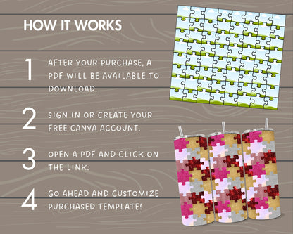 Puzzle Tumbler Editable Canva Template, Seamless 20oz Skinny Tumbler Wrap, Drag an Drop PNG, Burst Tumbler Template, Straight Tumbler Wrap