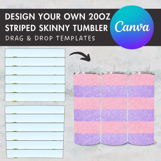 Stripped Tumbler Editable Canva Template, Seamless 20oz Skinny Tumbler Wrap, Drag and Drop, Burst Tumbler Template, DIY Canva Tumbler Wrap