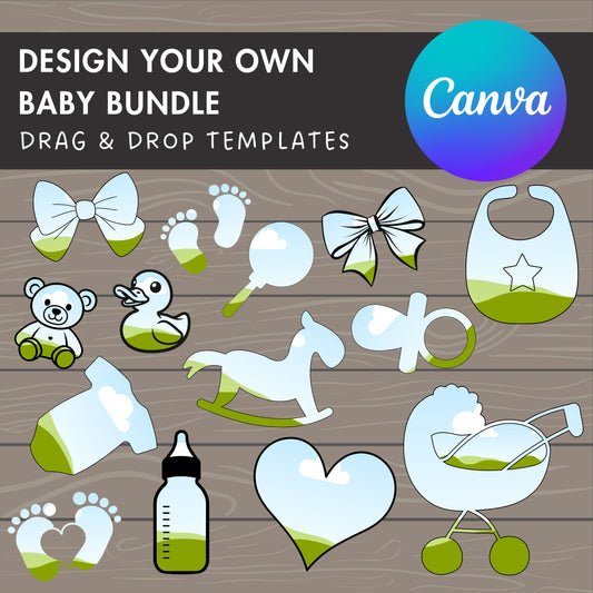 Design Your Own Baby Bundle on Canva, Newborn Canva Template, Drag and Drop, Canva Frames Bundle, Baby Footprints, Baby Clipart, Baby Shower