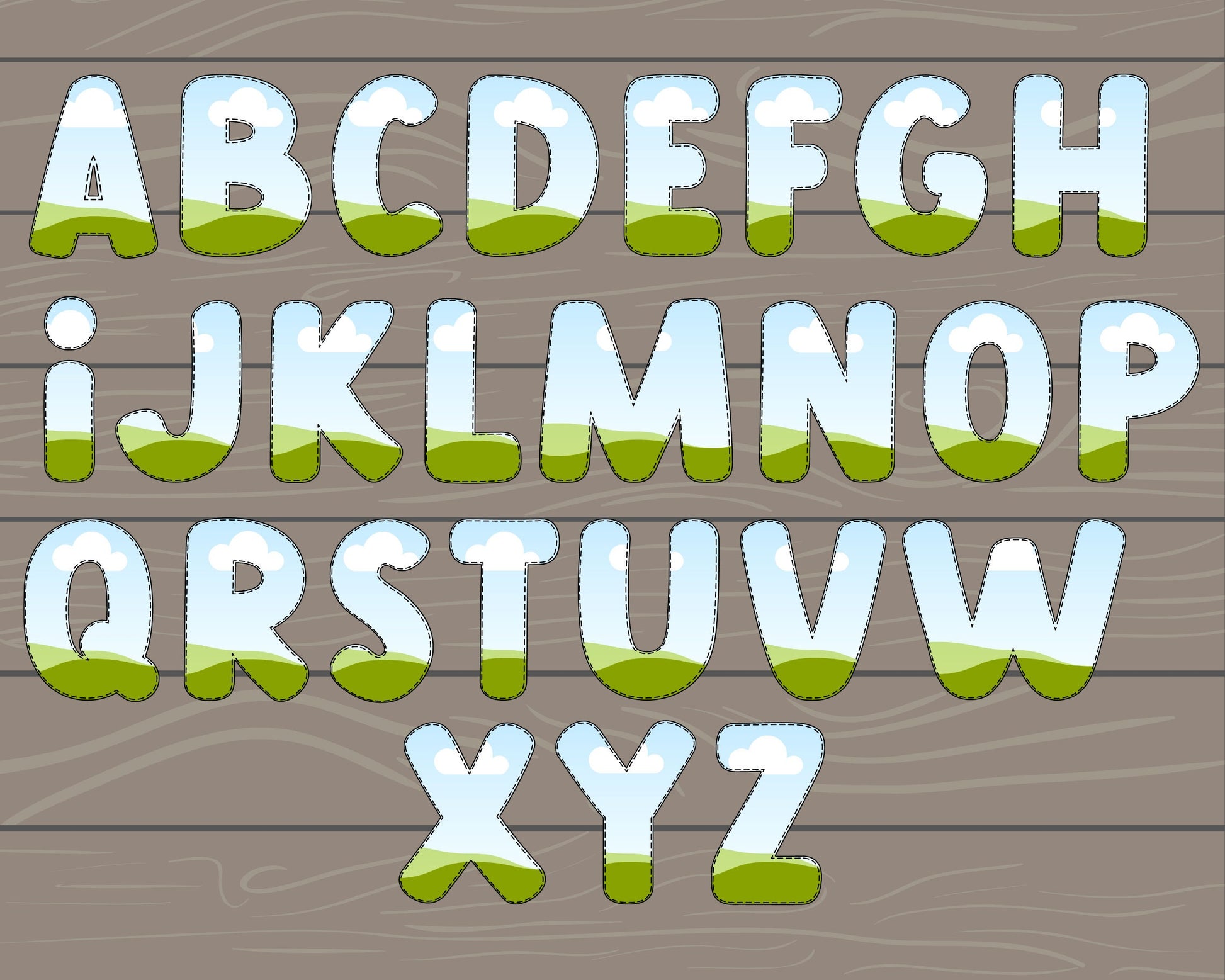 Design Your Own Digital Stitch Alphabet on Canva, Uppercase Doodle Letters, Editable Letters Template, Drag and Drop, Canva Frames Bundle