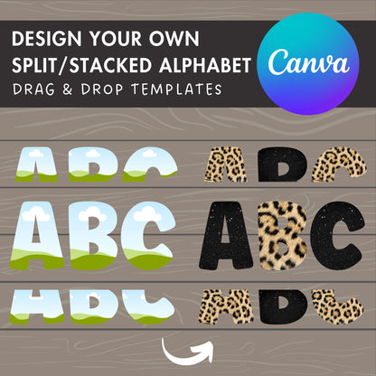 Split Canva Alphabet, Stencil Letters and Numbers, Drag and Drop, Canva Frames Bundle, DIY Letters Frames Canva, Stacked Canva Letters