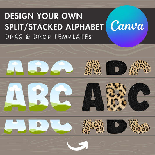 Split Canva Alphabet, Stencil Letters and Numbers, Drag and Drop, Canva Frames Bundle, DIY Letters Frames Canva, Stacked Canva Letters