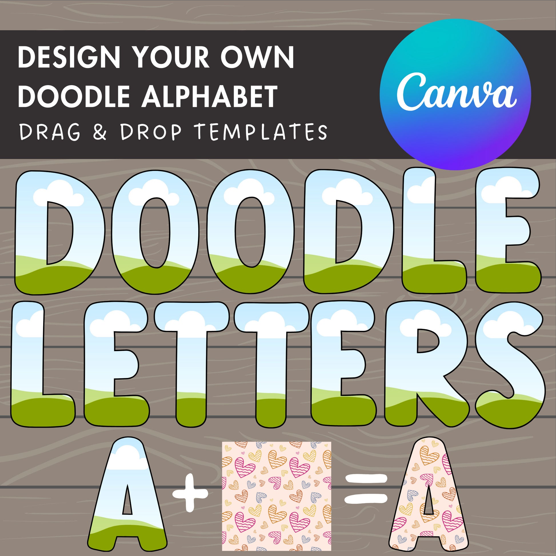 Design Your Own Doodle Letters on Canva, Doodle Alphabet Canva Template, Drag and Drop, Editable Canva Font, Canva Frames Bundle, Letter PNG