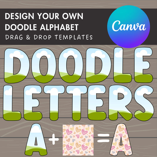 Design Your Own Doodle Letters on Canva, Doodle Alphabet Canva Template, Drag and Drop, Editable Canva Font, Canva Frames Bundle, Letter PNG