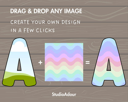 Design Your Own Doodle Letters on Canva, Doodle Alphabet Canva Template, Drag and Drop, Editable Canva Font, Canva Frames Bundle, Letter PNG