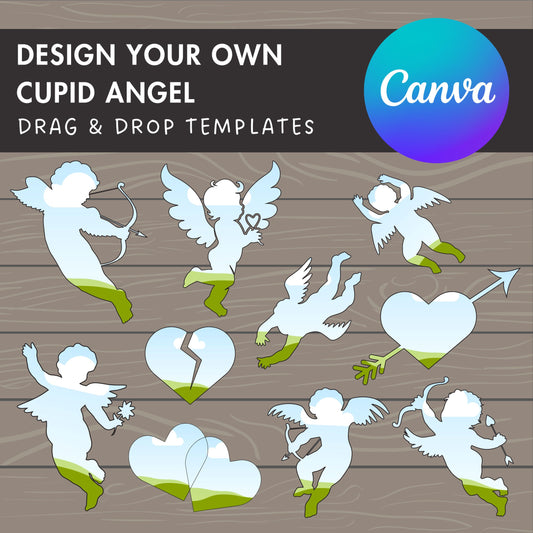 Design Your Own Cupid on Canva, Angel with Bow Canva Template, Drag and Drop Canva Frames, Valetine's Day, Baby Angel, Heart Canva Frames