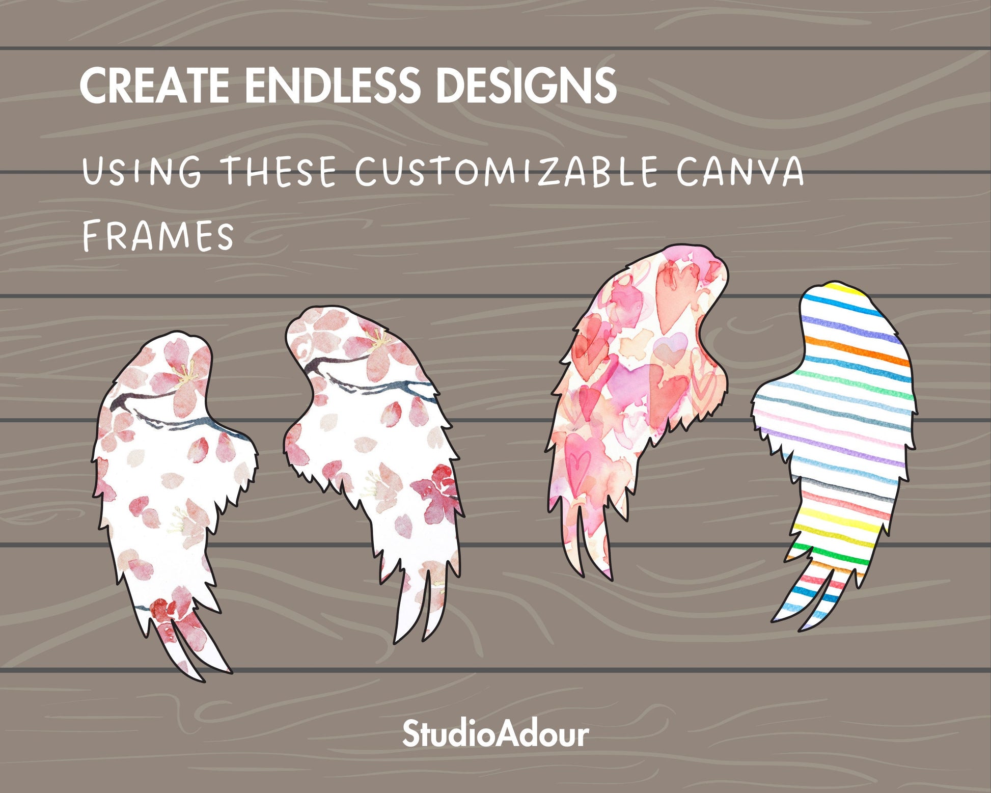 Design Your Own Angel Wings on Canva, Wings Canva Template, Drag and Drop Canva Frames, Wings Canva Frames Bundle, Angel Clipart