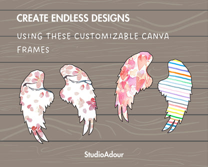 Design Your Own Angel Wings on Canva, Wings Canva Template, Drag and Drop Canva Frames, Wings Canva Frames Bundle, Angel Clipart