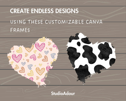 Design Your Own Bleach Effect Canva Frames, Distressed Edge Canva Template, Drag and Drop, Editable Canva Shapes, DIY Brush Stroke Frames