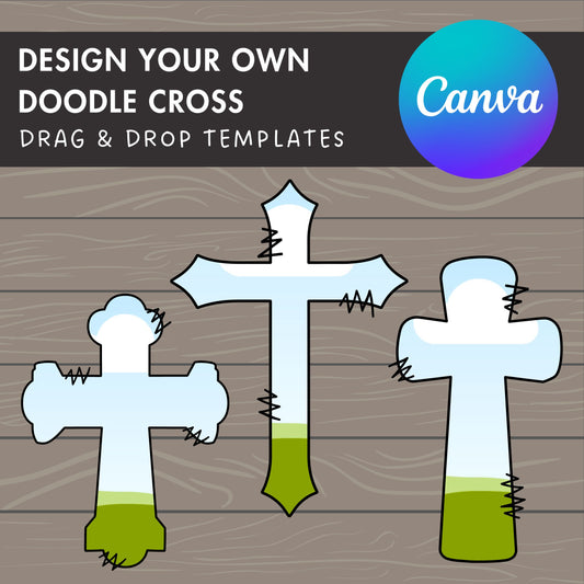 Design Your Own Doodle Cross on Canva, Religious Cross Canva Template, Easy Drag and Drop, Cross Bundle, Old Rugged Crosses