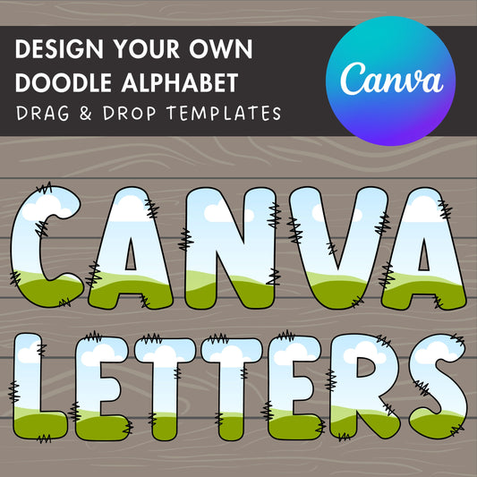 Design Your Own Doodle Letters on Canva, Doodle Alphabet Canva Template, Drag and Drop, Editable Canva Alphabet, Canva Frames Bundle