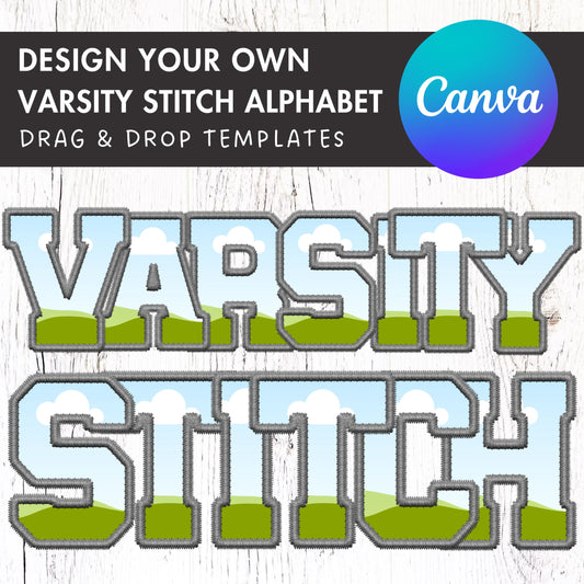 Varsity Letters and Numbers Canva, Faux Embroidery Varsity Alphabet, Sport Canva Letters, Drag and Drop, Applique Letters, Canva Stitch Font
