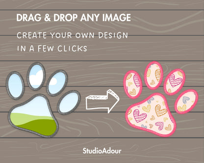 Design Your Own Faux Embroidery Paw, Digital Stitch Paw, Dog Paw Applique, Canva Frames Bundle, Pet Paw Patch Duotone, Drag and Drop PNG