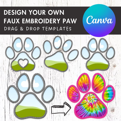 Design Your Own Faux Embroidery Paw, Digital Stitch Paw, Dog Paw Applique, Canva Frames Bundle, Pet Paw Patch Duotone, Drag and Drop PNG