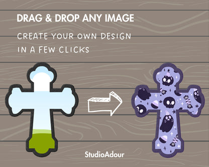 Design Your Own Faux Embroidery Cross on Canva, Religious Cross Canva Template, Easy Drag and Drop, Digital Stitch Applique Cross, Faith