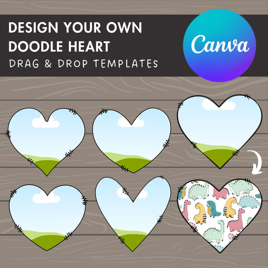 Design Your Own Doodle Heart on Canva, Heart Love Canva Template, Easy Drag and Drop Editable Canva Frames, Heart Bundle, Valentine's Day