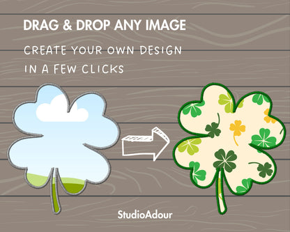 Design Your Own Faux Embroidery Clover, Digital Stitch Lucky Clover Canva Template, Clover Applique, Clover Patch Duotone, Drag and Drop PNG