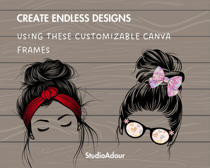 Design Your Own Messy Bun Canva Frames, Mom Life Canva Template, Drag and Drop, Editable Canva Shapes, DIY Messy Bun, Editable Messy Bun