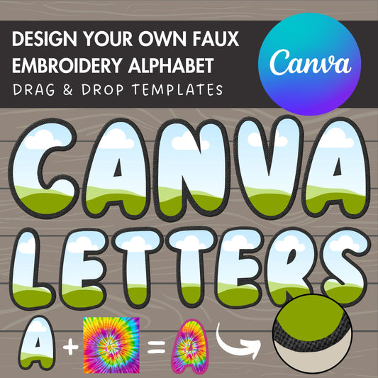 Digital Stitch Alphabet Canva, Faux Embroidery Applique Letters and Numbers, Drag and Drop, Canva Frames Bundle, DIY Letters Frames Canva