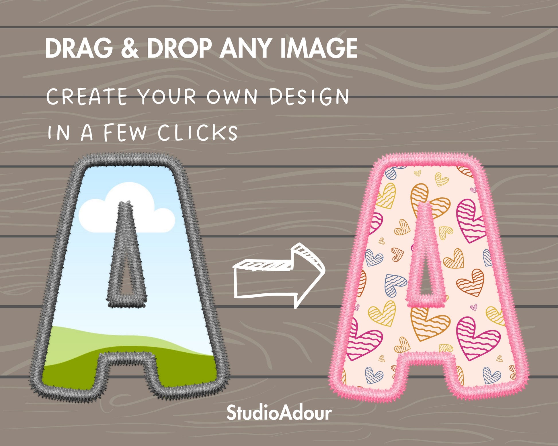 Digital Stitch Canva Alphabet PNG, Faux Embroidery Applique Letters, Canva Frames Bundle, Drag and Drop, DIY Canva Alphabet, Duotone Color