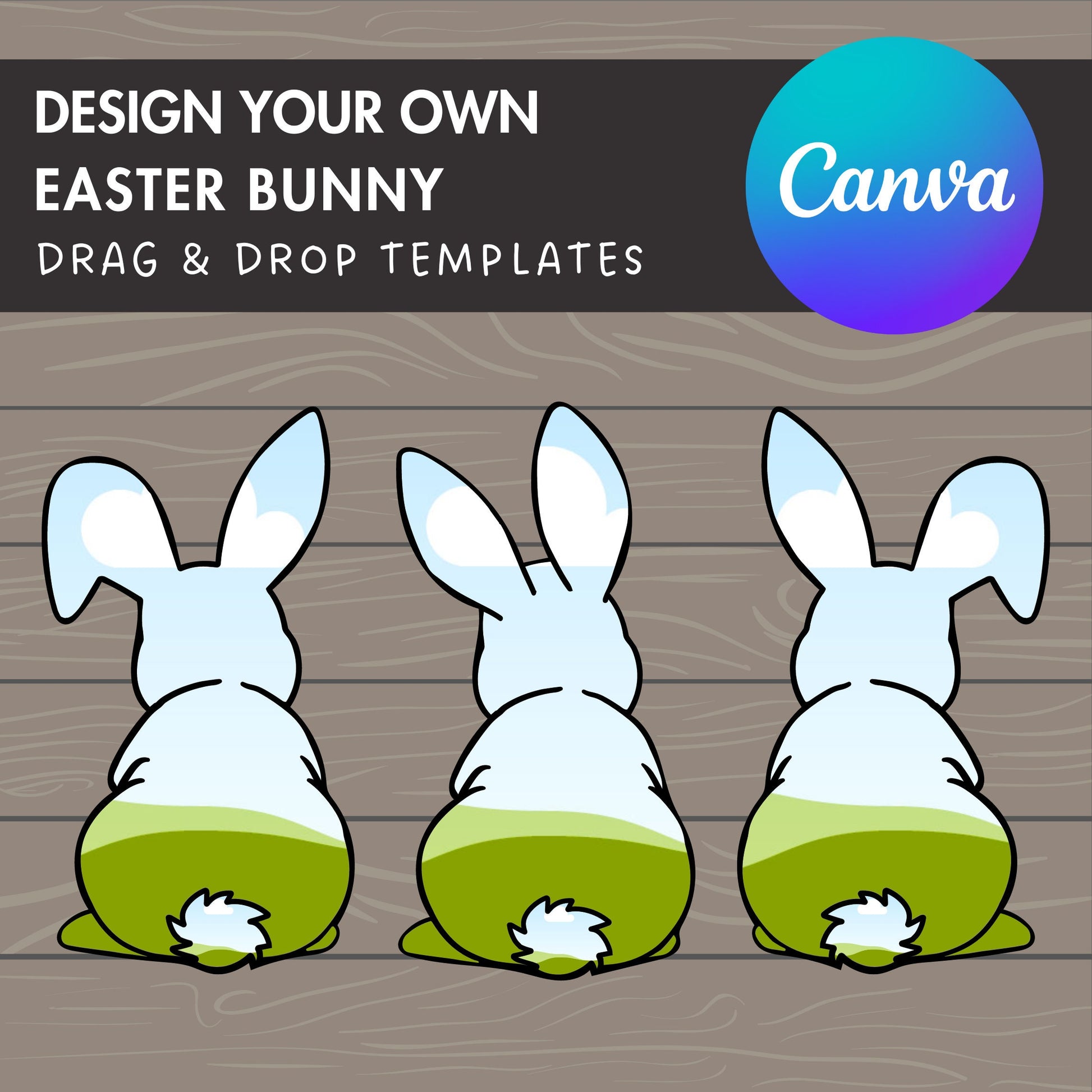 Design Your Own Easter Bunny Canva Frames, Rabbit Silhouette, Drag and Drop Photo, Bunny Sticker, Easter Bunny, Editable Canva Frames Bundle