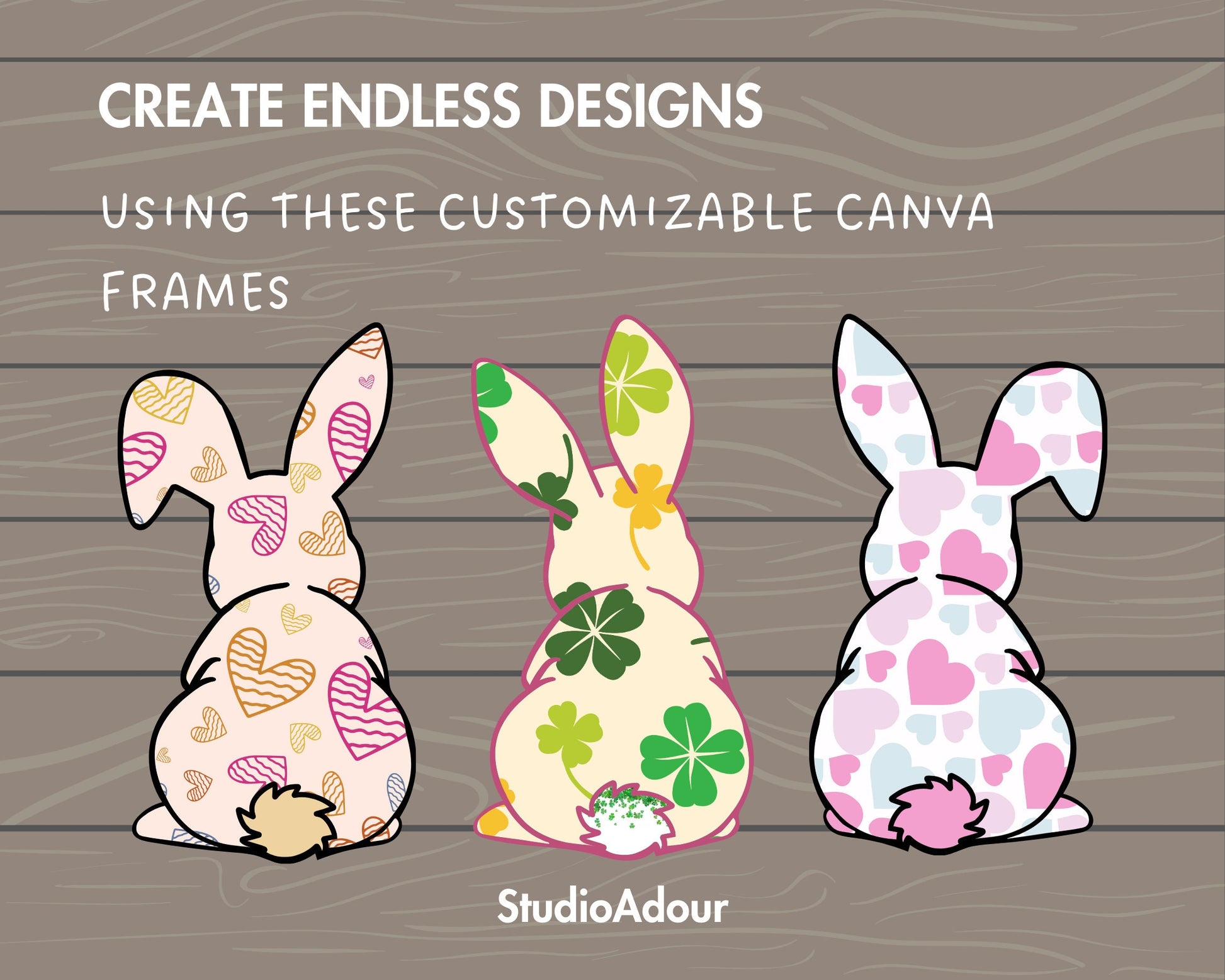 Design Your Own Easter Bunny Canva Frames, Rabbit Silhouette, Drag and Drop Photo, Bunny Sticker, Easter Bunny, Editable Canva Frames Bundle