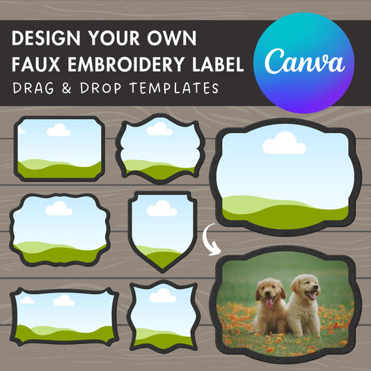 Design Your Own Faux Embroidery Label, Editable Tags Canva Template, Canva Frames Bundle, Retro Badge, Drag & Drop, Vintage Label Duotone