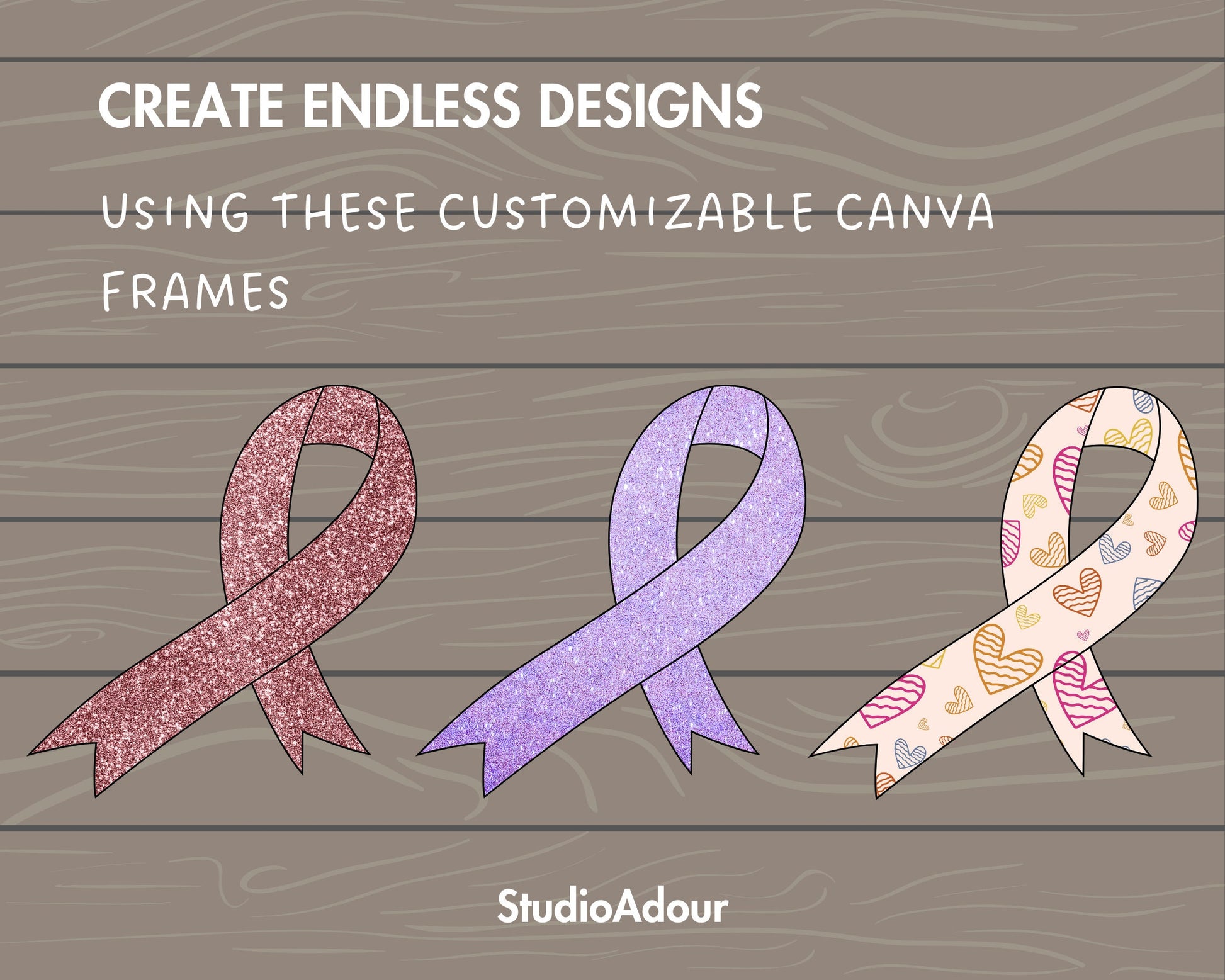 Design Your Own Awareness Ribbon on Canva, Awareness Ribbon Canva Template, Easy Drag and Drop, Editable Ribbon Canva Frames, Breast Cancer