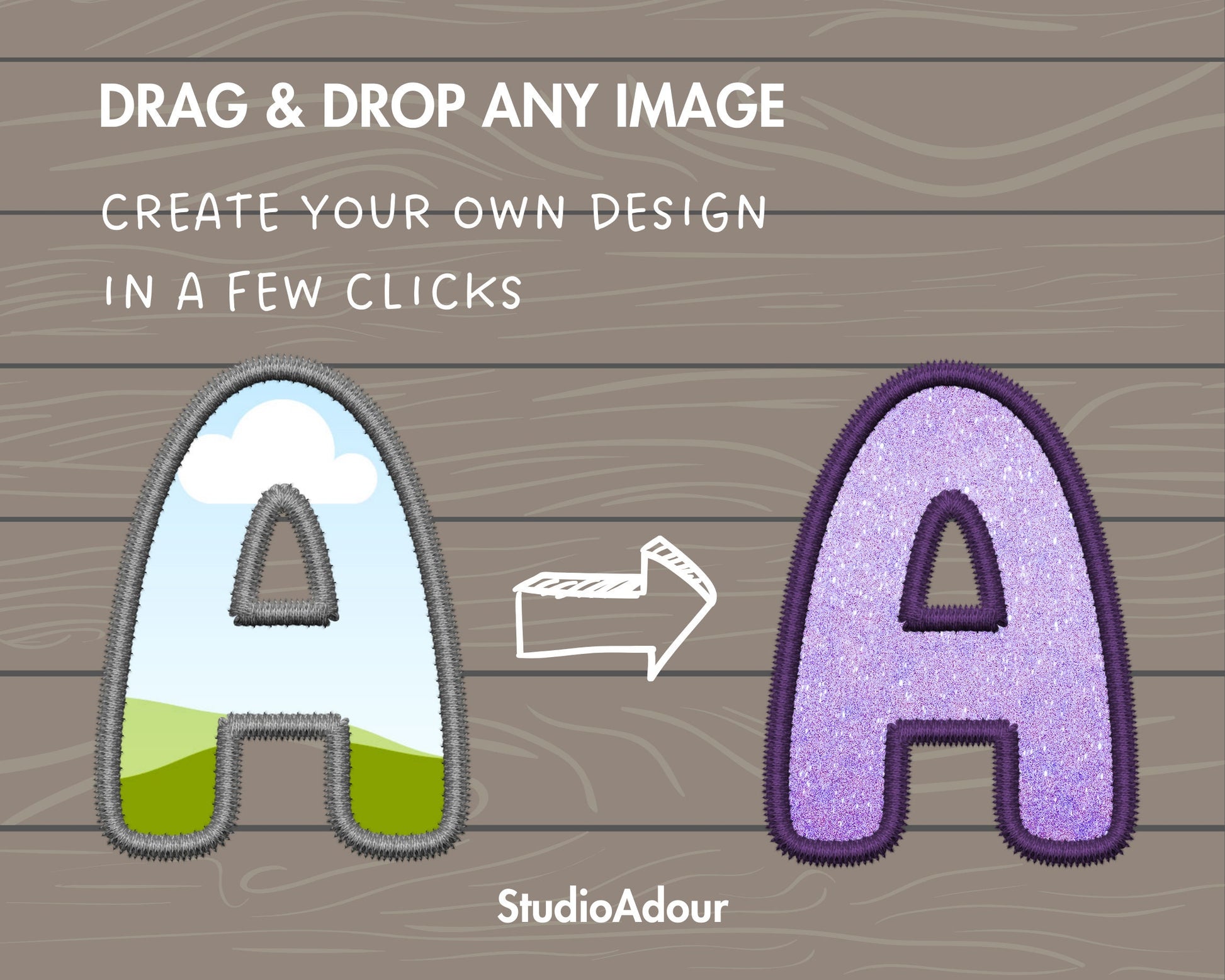 Digital Stitch Canva Alphabet PNG, Doodle Faux Embroidery Applique Letters, Canva Frames Bundle, Drag and Drop, DIY Canva Alphabet, Duotone