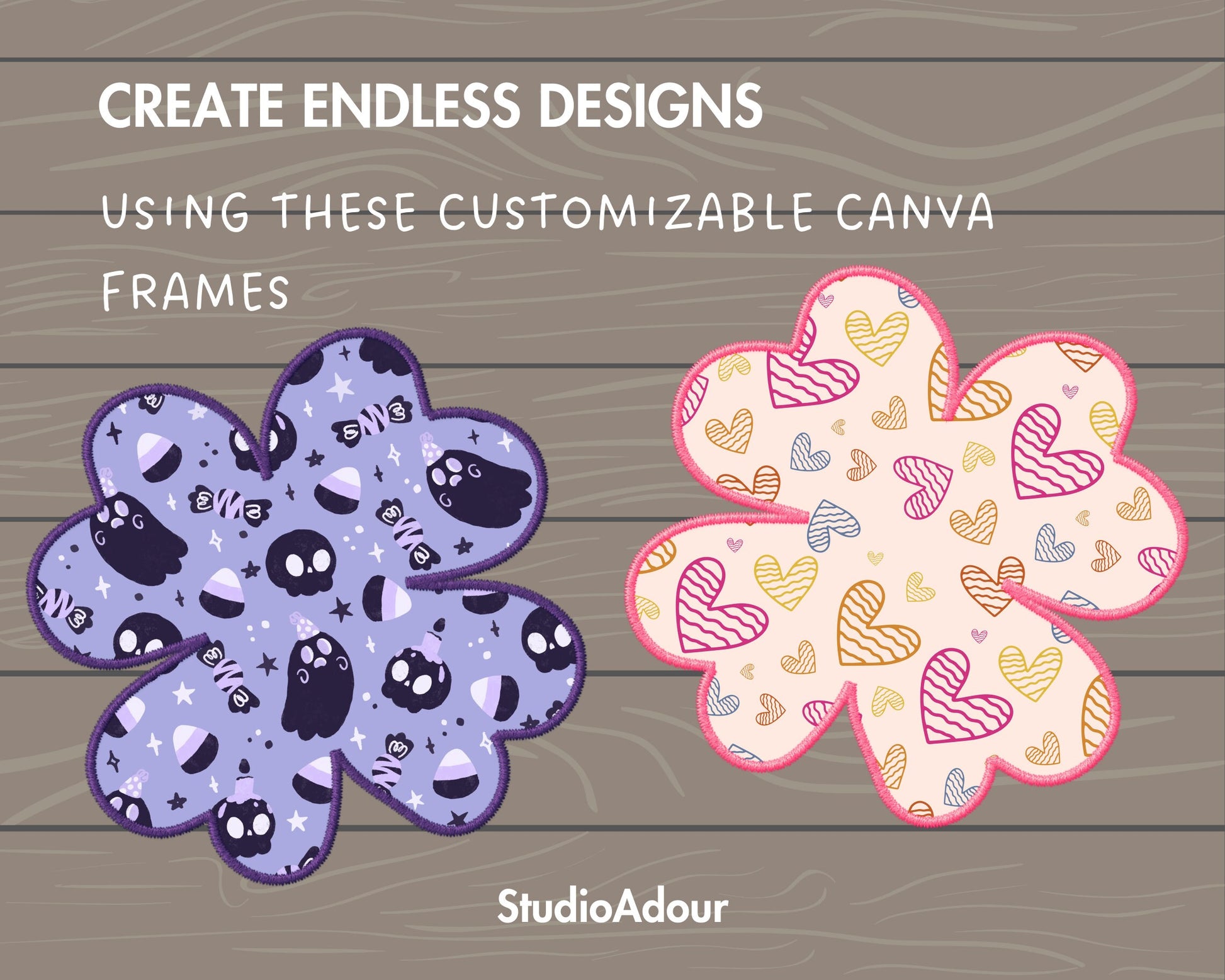 Design Your Own Faux Embroidery Clover, Digital Stitch Lucky Clover Canva Template, Clover Applique, Clover Patch Duotone, Drag and Drop PNG