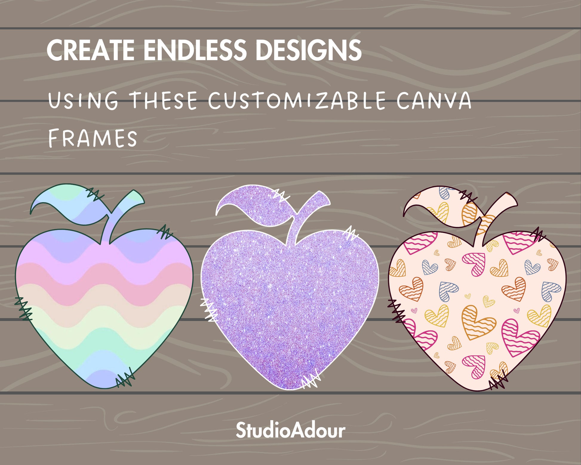 Design Your Own Doodle Apple on Canva, Apple Canva Template, Easy Drag and Drop, Heart Shape Apple, Teacher Apple, Back to School