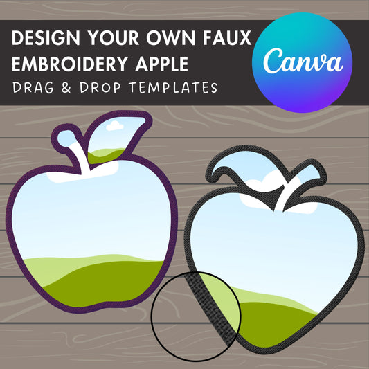 Design Your Own Faux Embroidery Apple, Digital Stitch Apple, Apple Applique, Canva Frames Bundle, Heart Shape Apple Patch, Drag and Drop PNG