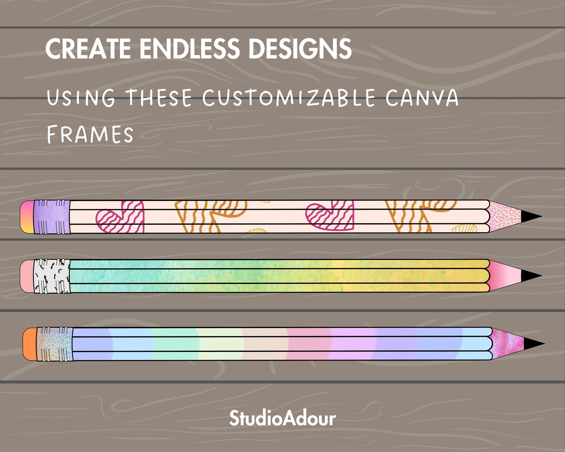 Design Your Own Pencil on Canva, School Pencil Canva Template, Drag and Drop, Canva Frames Bundle, Digital Teacher Pencil, Commercial Use