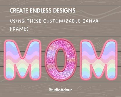 Digital Stitch Canva Alphabet PNG, Doodle Faux Embroidery Applique Letters, Canva Frames Bundle, Drag and Drop, DIY Canva Alphabet, Duotone