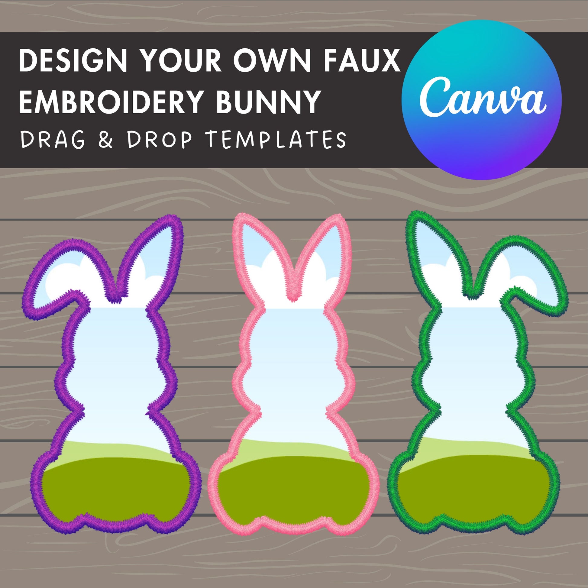 Design Your Own Faux Embroidery Easter Bunny on Canva, Rabbit Silhouette, Drag and Drop Photo, Easter Bunny, Editable Canva Frames Bundle