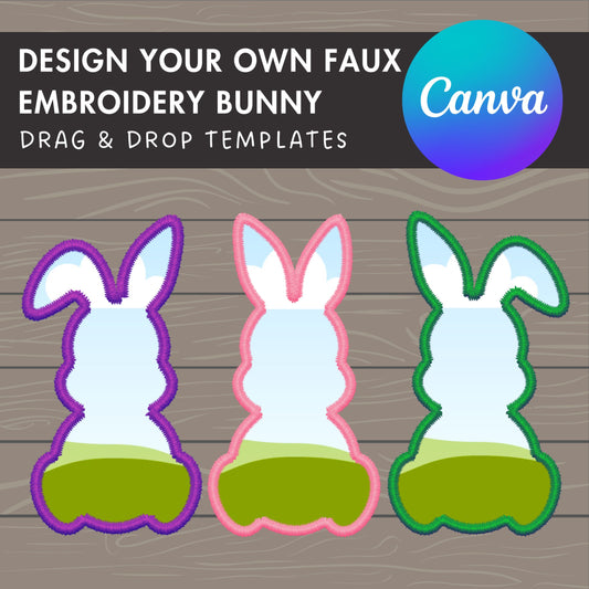 Design Your Own Faux Embroidery Easter Bunny on Canva, Rabbit Silhouette, Drag and Drop Photo, Easter Bunny, Editable Canva Frames Bundle