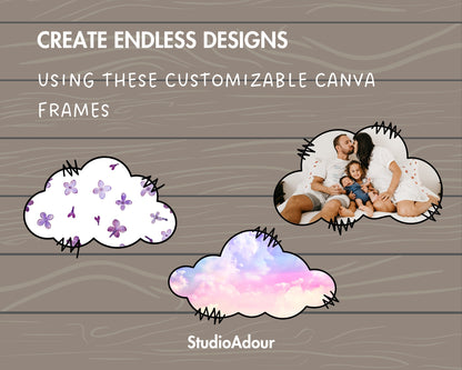 Design Your Own Doodle Clouds Canva Frames, Cloud Canva Templates, Drag and Drop Photo, Editable Clouds, Clouds Clipart, Fluffy Clouds