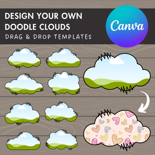 Design Your Own Doodle Clouds Canva Frames, Cloud Canva Templates, Drag and Drop Photo, Editable Clouds, Clouds Clipart, Fluffy Clouds