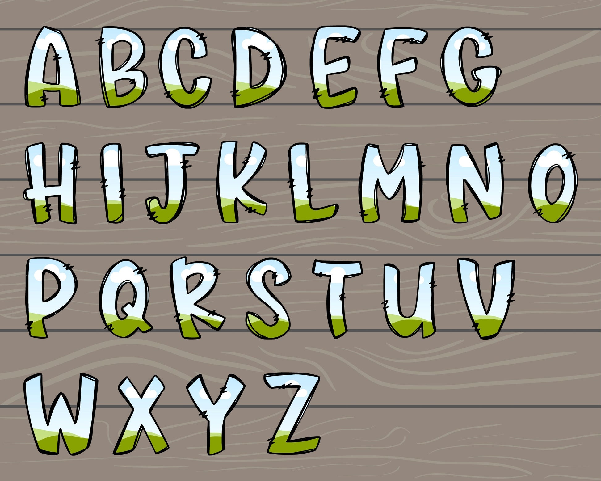 Design Your Own Doodle Letters on Canva, Doodle Uppercase Letters Canva Template, Drag and Drop, Editable Canva Letters, Canva Frames Bundle