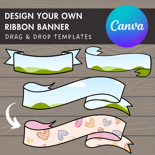Design Your Own Ribbon Banner Canva Frames, Banner Canva Templates, Drag and Drop, Canva Frames Bundle, Editable Banner, Sublimation Design