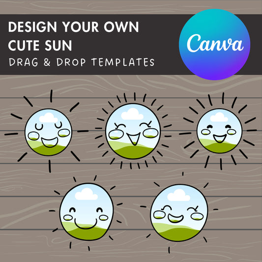 Design Your Own Smiling Sun Canva Frames, Happy Summer Sunshine Canva Template, Editable Cute Sun, Canva Frames Bundle, Beach Day Sun