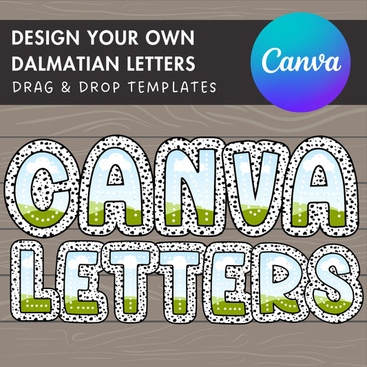 Design Your Own Dalmatian Dots Letters, Dalmatian Alphabet Canva Template, Drag and Drop, Canva Frames, Dalmatian Spots Letters & Numbers