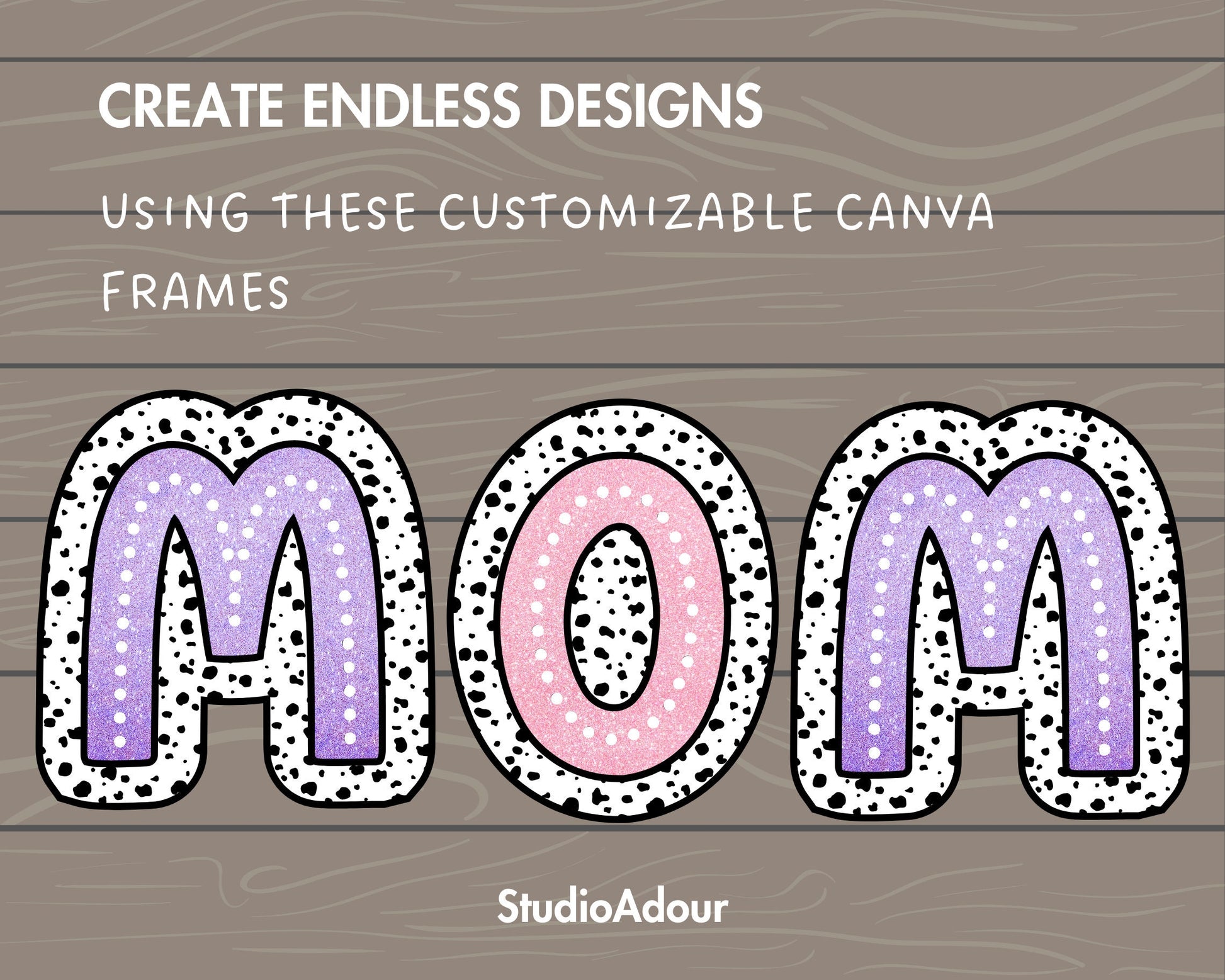 Design Your Own Dalmatian Dots Letters, Dalmatian Alphabet Canva Template, Drag and Drop, Canva Frames, Dalmatian Spots Letters & Numbers
