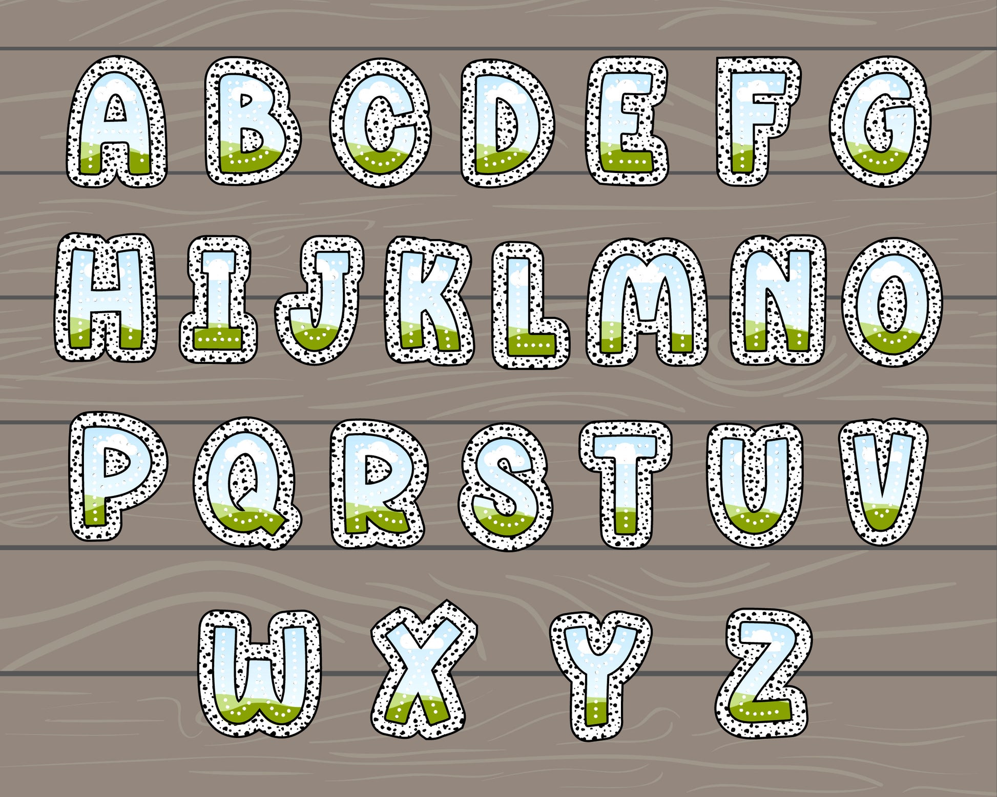 Design Your Own Dalmatian Dots Letters, Dalmatian Alphabet Canva Template, Drag and Drop, Canva Frames, Dalmatian Spots Letters & Numbers
