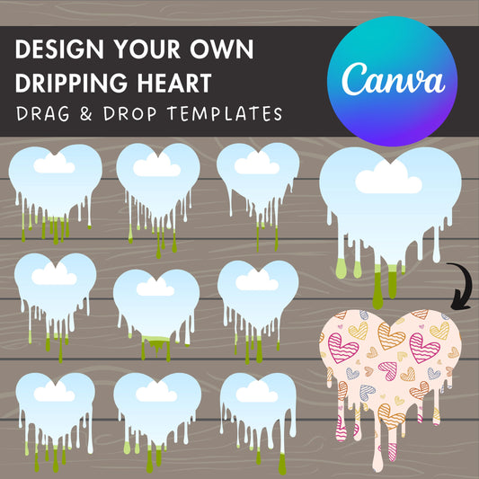 Design Your Own Dripping Heart on Canva, Heart Love Canva Template, Easy Drag and Drop Editable Canva Frames, Heart Bundle, Valentine's Day