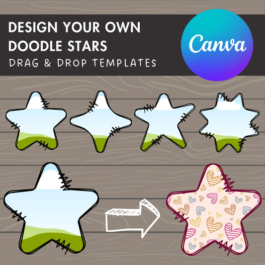 Design Your Own Doodle Starts on Canva, Star Canva Template, Drag and Drop, Editable Canva Frames, Stars Bundle, Night Star, Christmas Star
